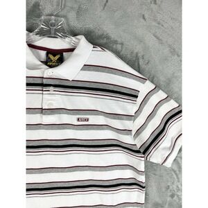 Avirex Polo Shirt Mens Large Striped‎ Short Sleeved Knit Logo White Red Gray